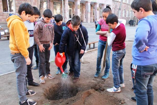 Syrian Armenian pupils have planted trees in the school yard